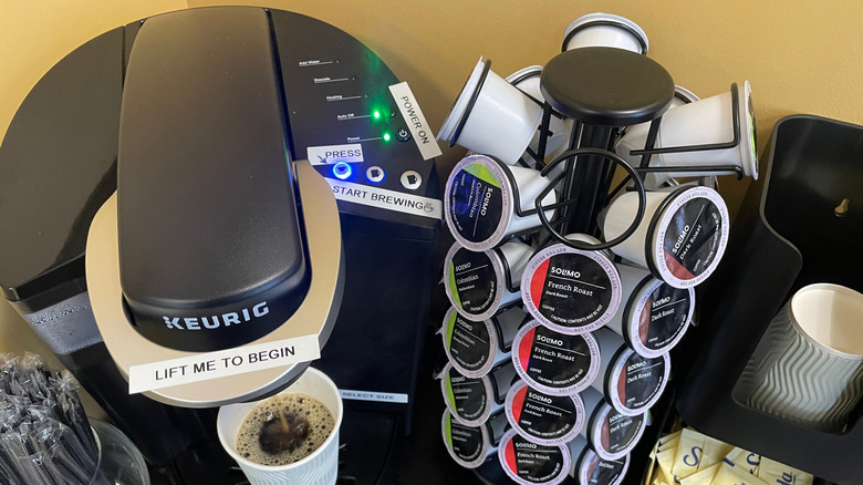 exterior of silver and black Keurig machine