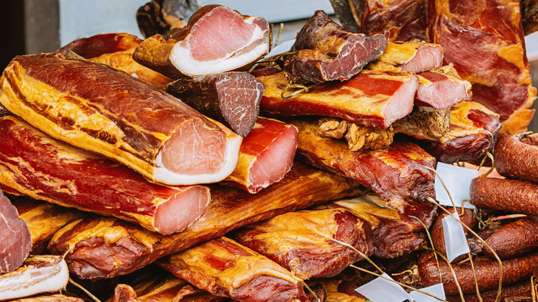 Assortment of smoked and cured meats