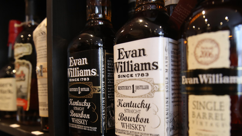 Bourbon on display at a whiskey shop