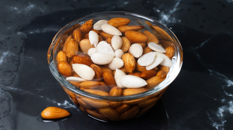 Almonds soaked in water