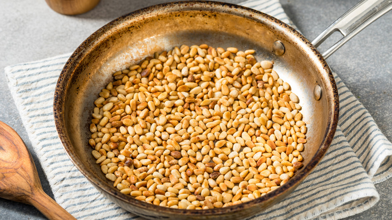 Pine nuts in a pan