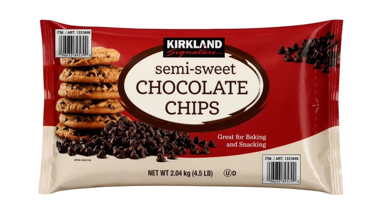 A bag Kirkland Signature Semi-Sweet Chocolate Chips.