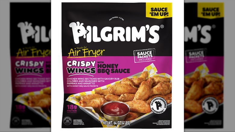 A bag of wings sits against a white background.