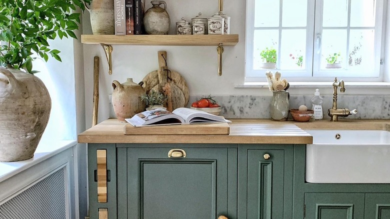 butcher block counters in a country kitchen
