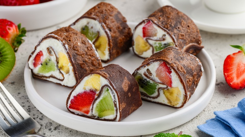 chocolate wrapped fruit dessert sushi 