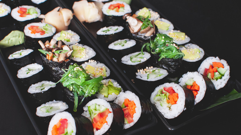 plates of assorted vegan sushi