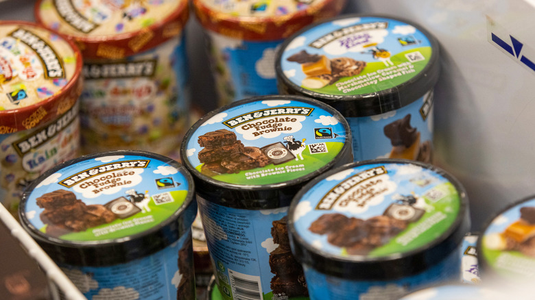 Ben & Jerry's ice cream cartons in freezer