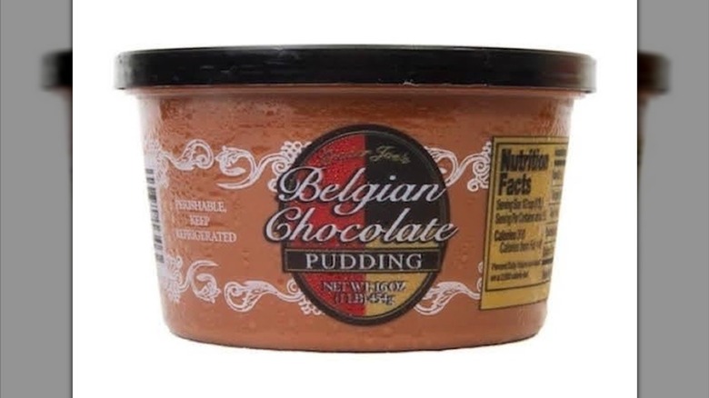 Container of Trader Joe's Belgian Chocolate Pudding.