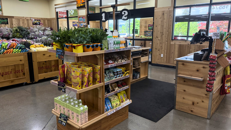 Trader Joe's registers and snack display.