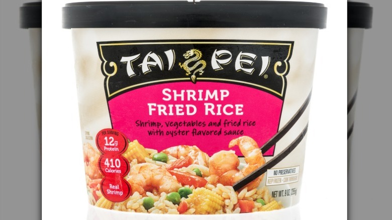 A package of Shrimp Fried Rice by Tai Pei against a white background