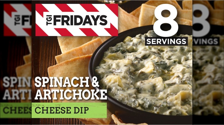 A box of TGI Fridays Spinach & Artichoke Cheese Dip.
