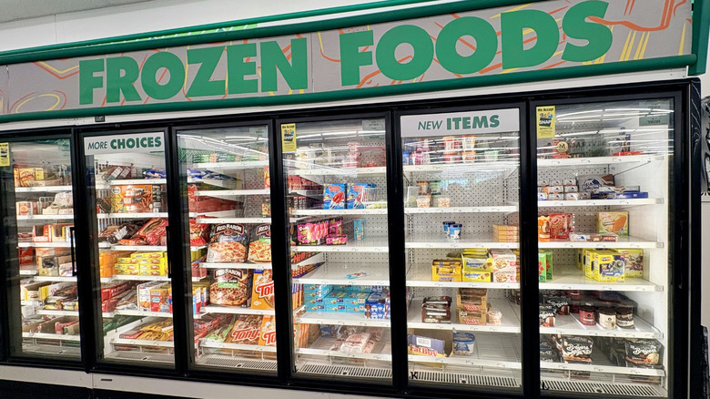 The frozen foods section in a Dollar Tree store.