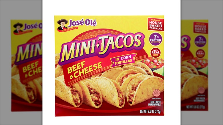 A box of José Olé Beef & Cheese Mini Tacos.