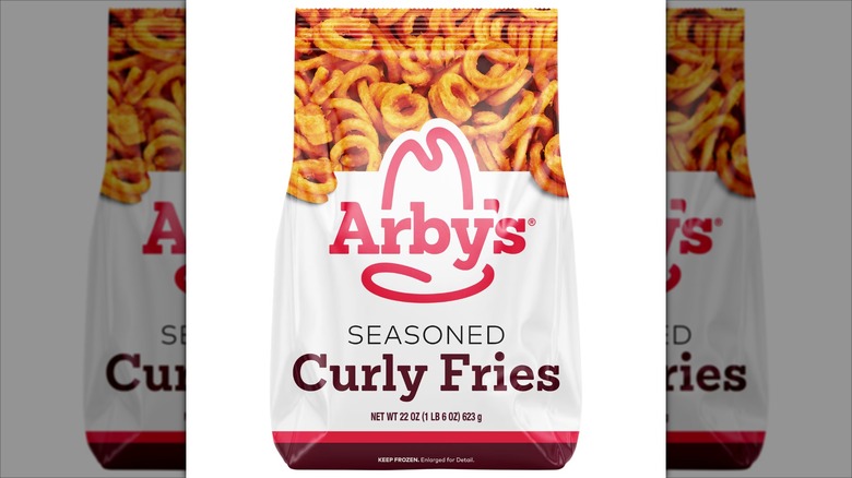 A bag of Arby's Seasoned Curly Fries
