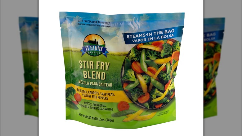 A bag of TJ Farms Select Stir Fry Blend.