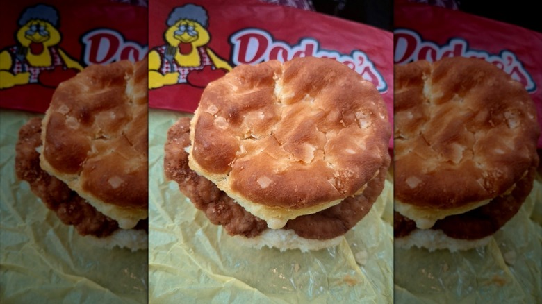 A Dodge's chicken sandwich on a biscuit