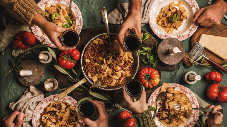 Close up of food on dinner table
