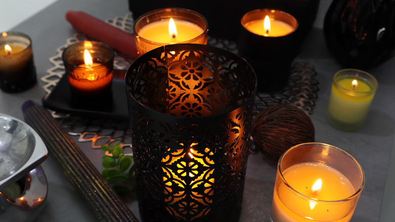 Variety of candles on table