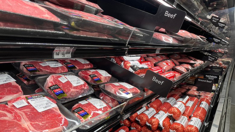 Beef in a supermarket refrigerated display area