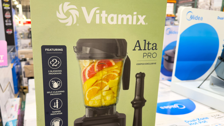 green Vitamix Alta Pro packaging on a Costco retail shelf
