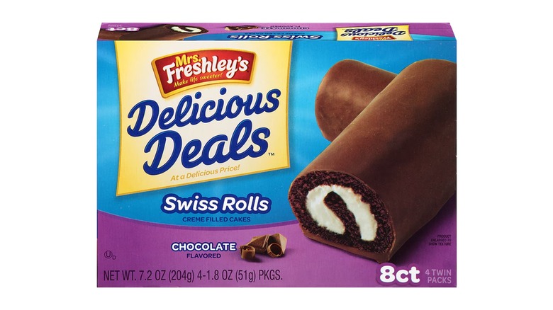 Mrs. Freshley's Swiss Rolls box.