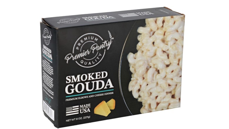 A box of Premier Pantry's Gouda mac and cheese.