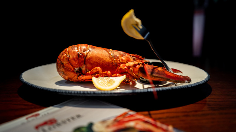 Plated lobster alongside a menu at a Red Lobster