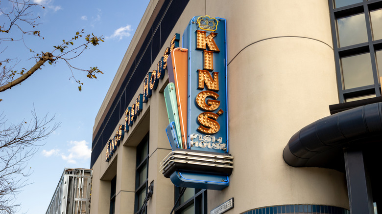 A store front sign for King's Fish House in Rancho Cucamonga, California