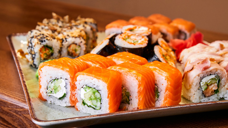 A set of sushi rolls on a plate