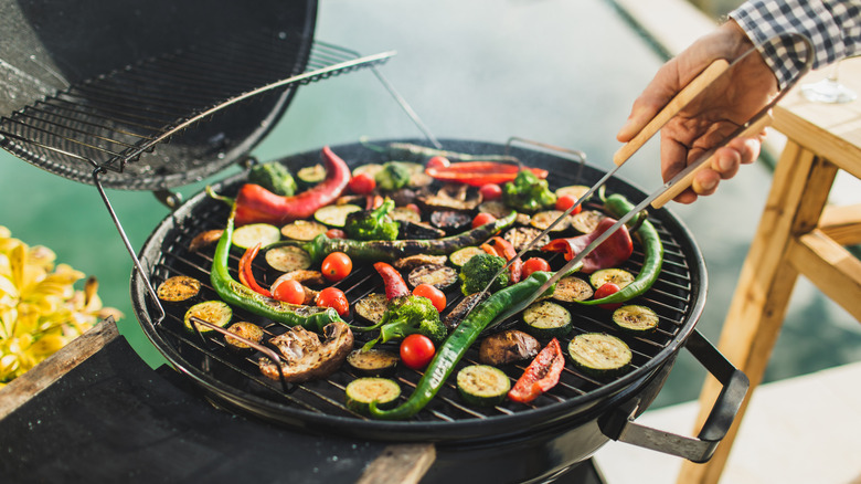 Grilling veggies on a grill