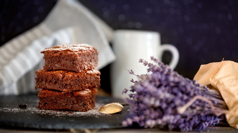 brownies beside fresh cut lavender