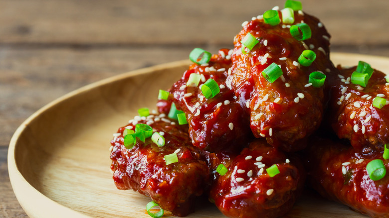 Pile of Korean barbecue fried chicken wings
