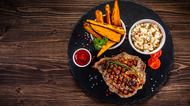 steak and sweet potato side