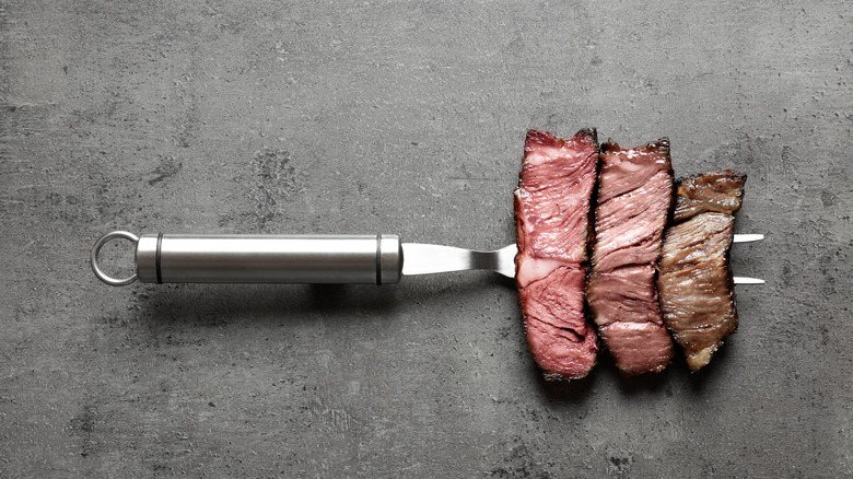 three pieces of steak