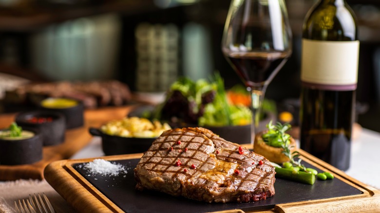 steak and glass of red wine