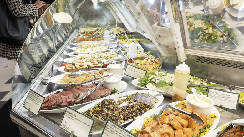 deli display case of prepared foods