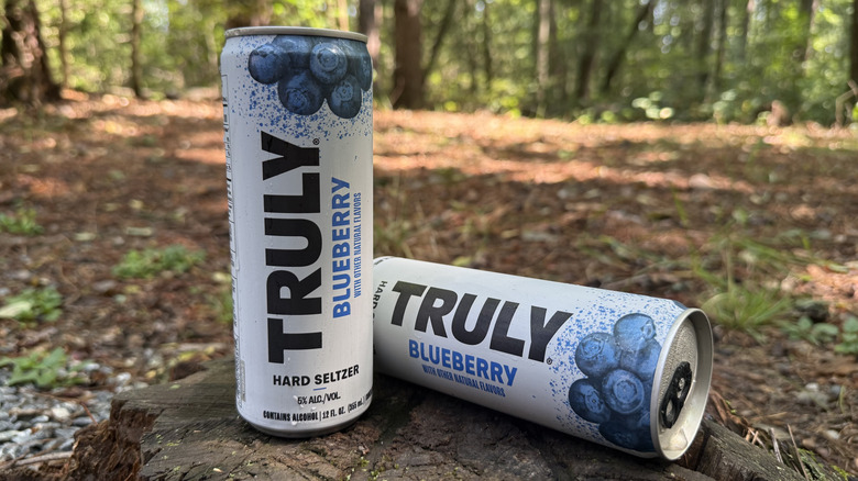Two cans of blueberry Truly seltzer