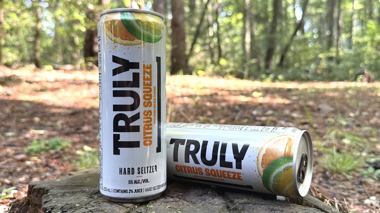 Two cans of citrus squeeze Truly seltzer