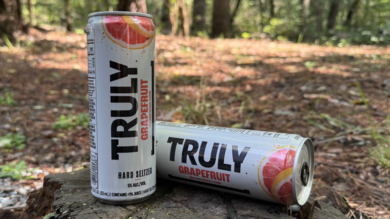 Two cans of grapefruit Truly seltzer