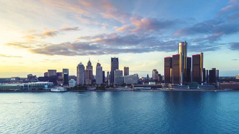 aerial view of downtown Detroit Michigan 