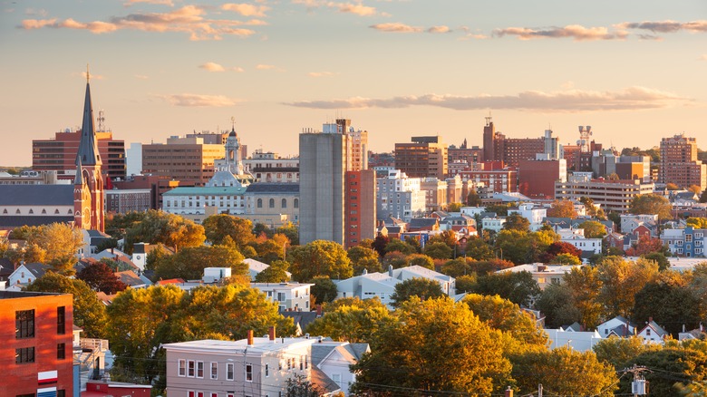 Portland, Maine skyline at sunset 