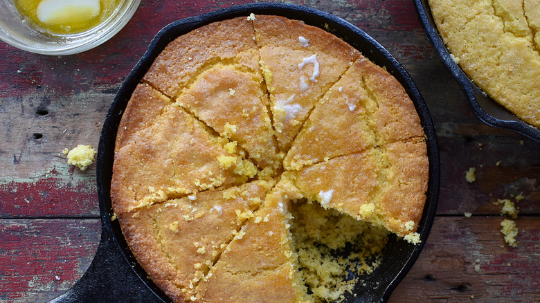 cornbread in iron skillet