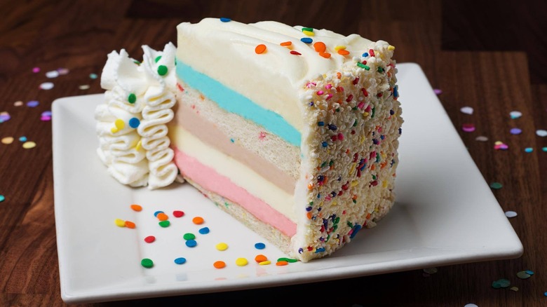 Slice of birthday cake cheesecake