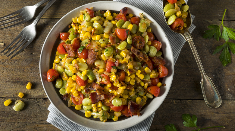 succotash with bacon and cherry tomatoes