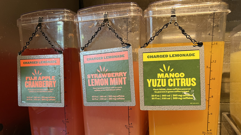 Self-serve fountains of Charged Lemonade drinks at Panera