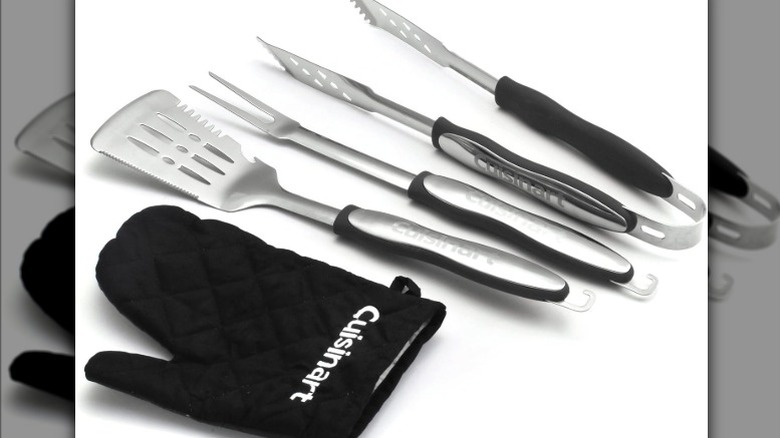 Cuisinart's stainless steel set with a grill glove.