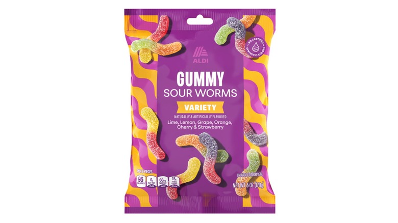 A bag of Aldi Variety Gummy Sour Worms