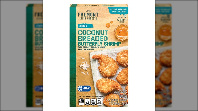Fremont Fish Market Coconut Jumbo Butterfly Shrimp with Orange Marmalade Sauce from Aldi.