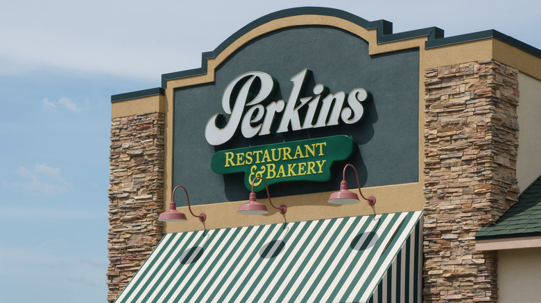 Exterior of a Perkins Restaurant and Bakery showing signage.