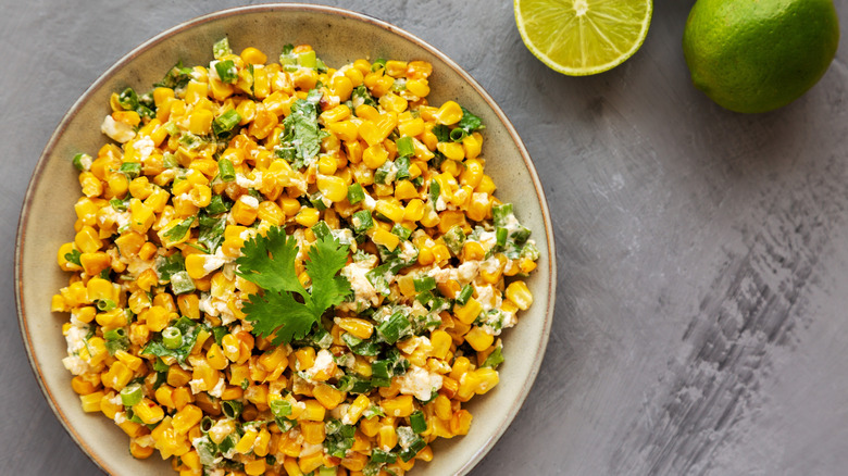 A bowl of Mexican street corn